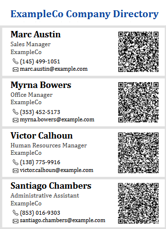 PDF file of contact QR codes